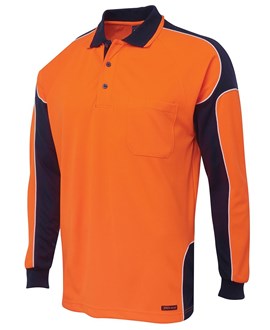 HI VIS POLO SHIRT - SOLID COLOUR WITH ARM & SIDE PANEL - Day Use, Long Sleeve