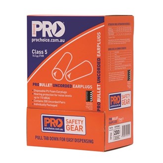 DISPOSABLE PU FOAM EARPLUGS - 200 PACK