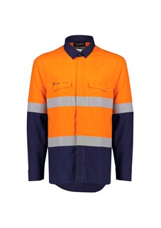 SZ Mens Orange Flame Lightweight Ripstop Spliced Shirt - Hoop Taped