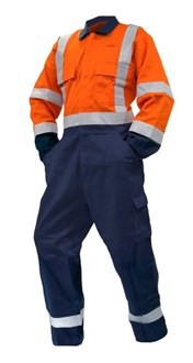 Polycotton Overalls, D/N, LS, Orange/Navy