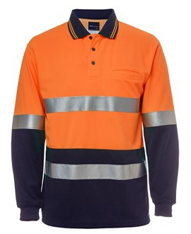 HI VIS POLO SHIRT - BODY & ARM  DUST BAND - Day/Night Use, Traditional Reflective Tape, Long Sleeve