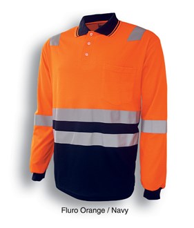 HI VIS POLO - Polyface, Cotton Back | Long Sleeve | Reflective Tape | Breathable for Comfort