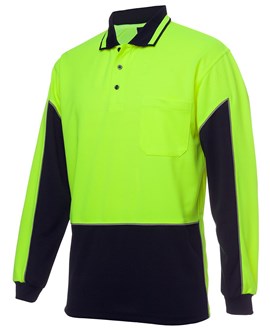 HI VIS POLO SHIRT - BODY DUST BAND & ARM PANEL - -Day Use, Long Sleeve