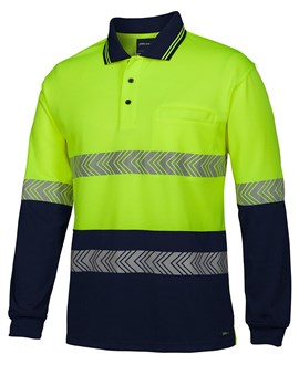 HI VIS POLO SHIRT - BODY & ARM DUST BAND - Day/Night Use, Segmented Reflective Tape, Long Sleeve